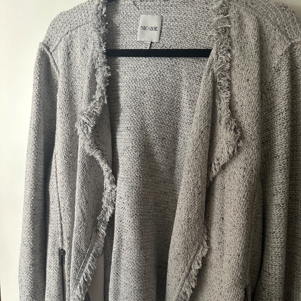 Nic+Zoe gray fringe mix jacket